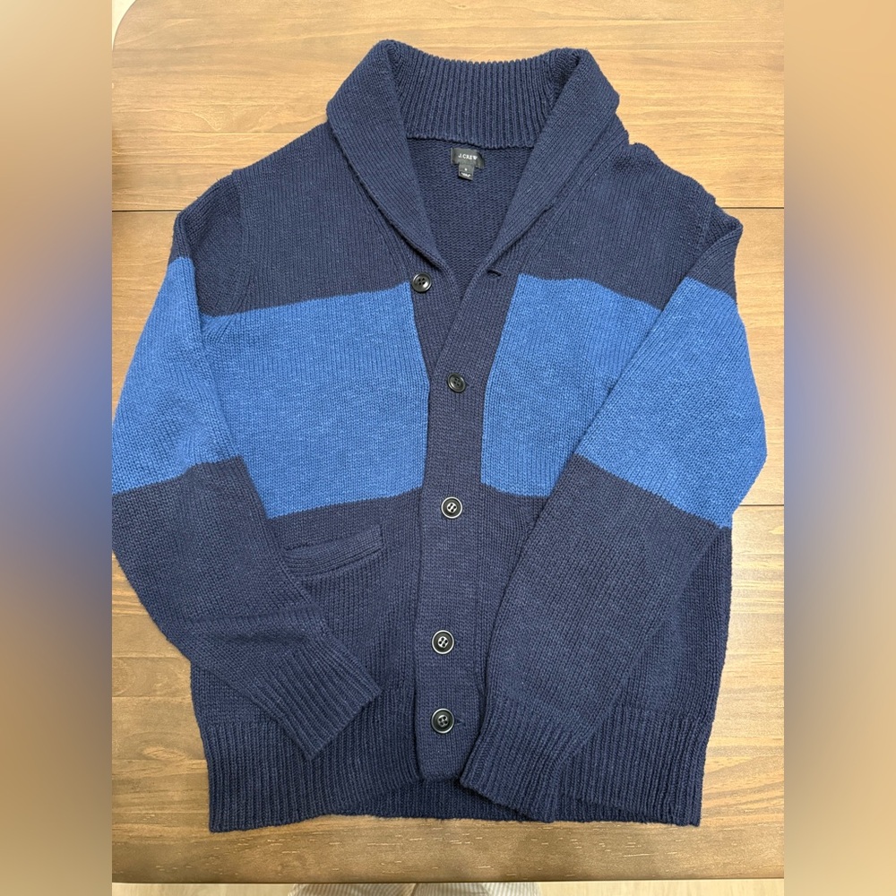 J.Crew Men's Navy and Blue Button-Up Sweater